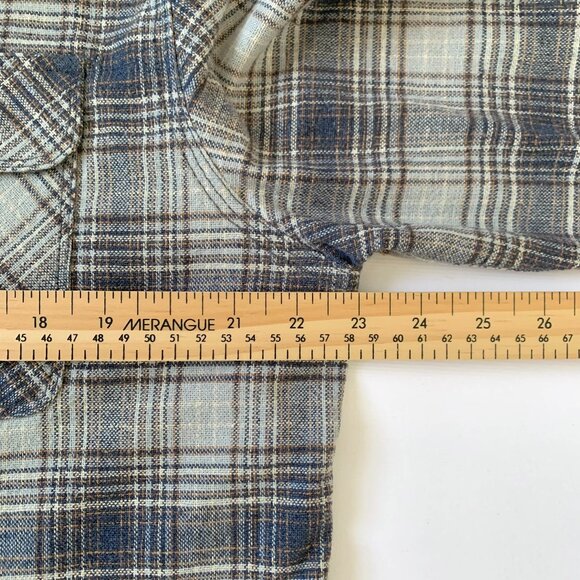 Brixton Bowery Plaid Flannel Long Sleeve Button Up Blue Grey Shirt Workwear - Picture 10 of 12